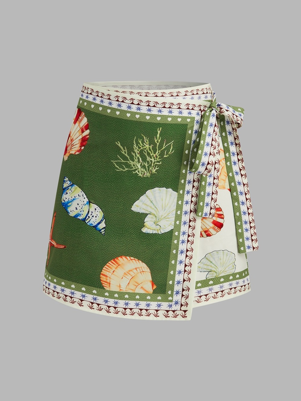 Commense Seashell Print Wrap Mini Skirt